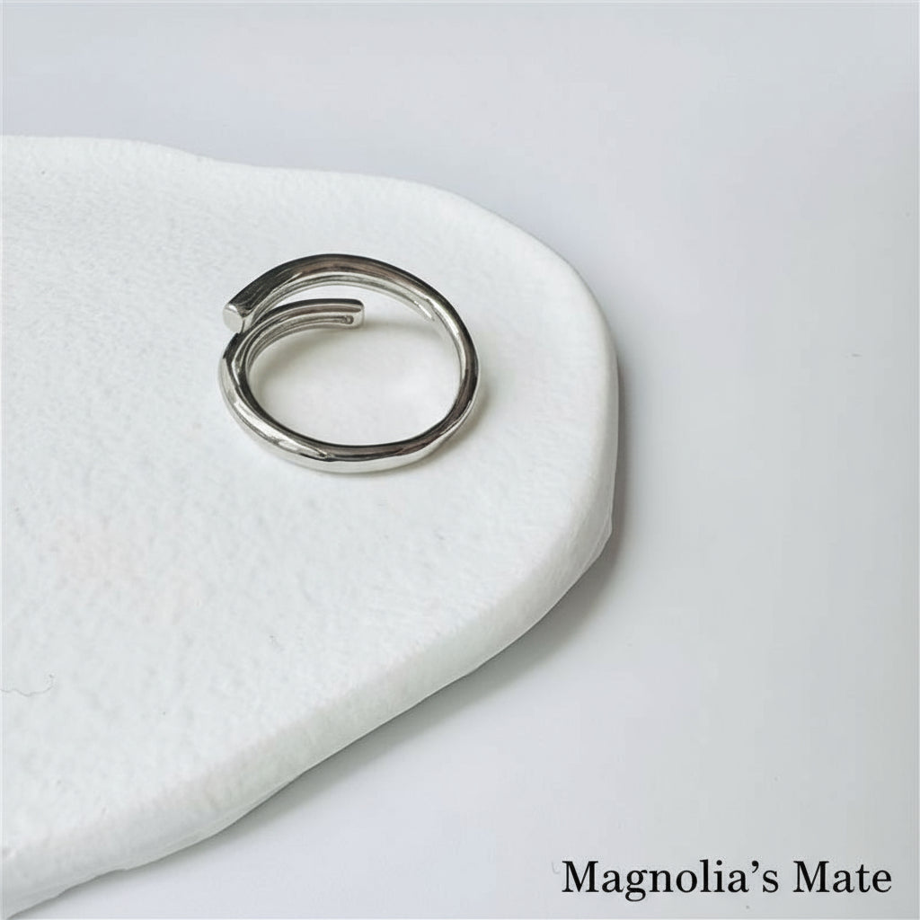 Connect Heart Ring &amp; Double Line Ring Silver [Fast Shipping]