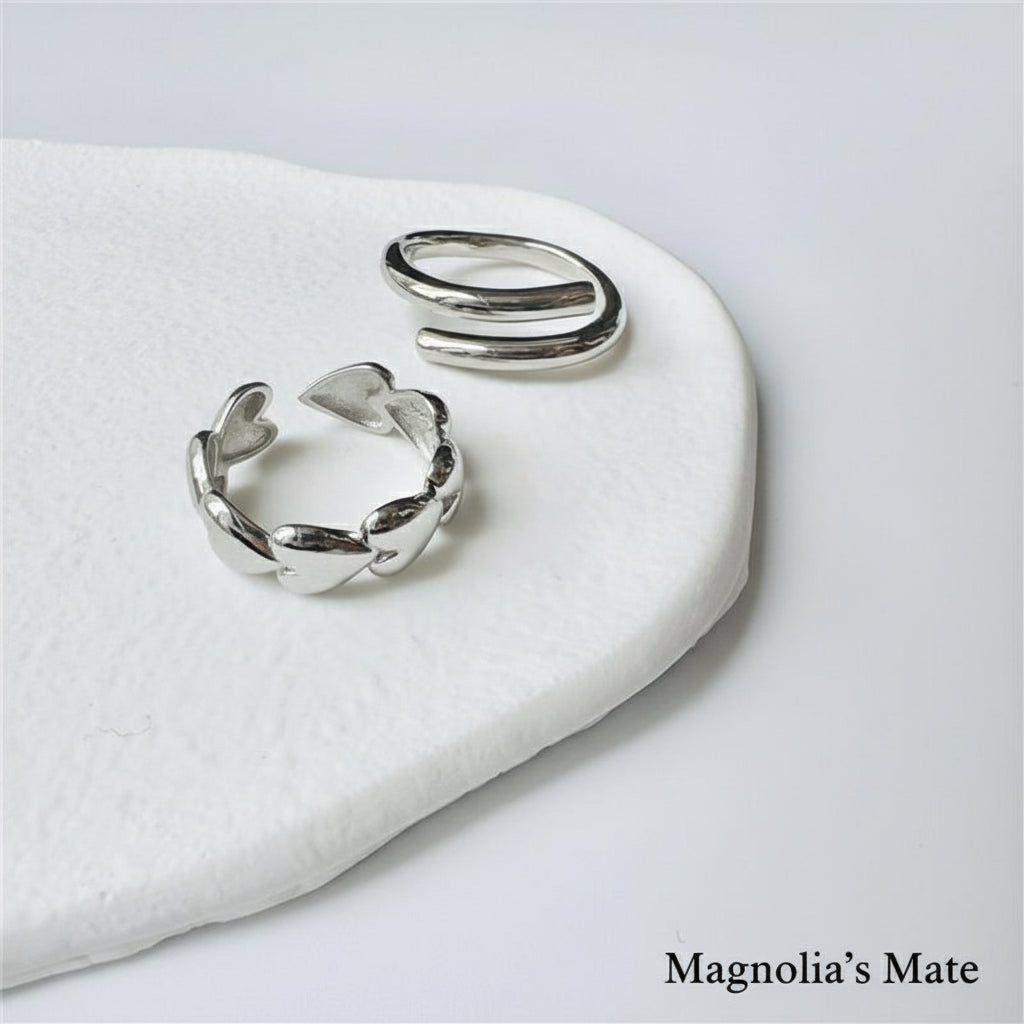 Connect Heart Ring &amp; Double Line Ring Silver [Fast Shipping]