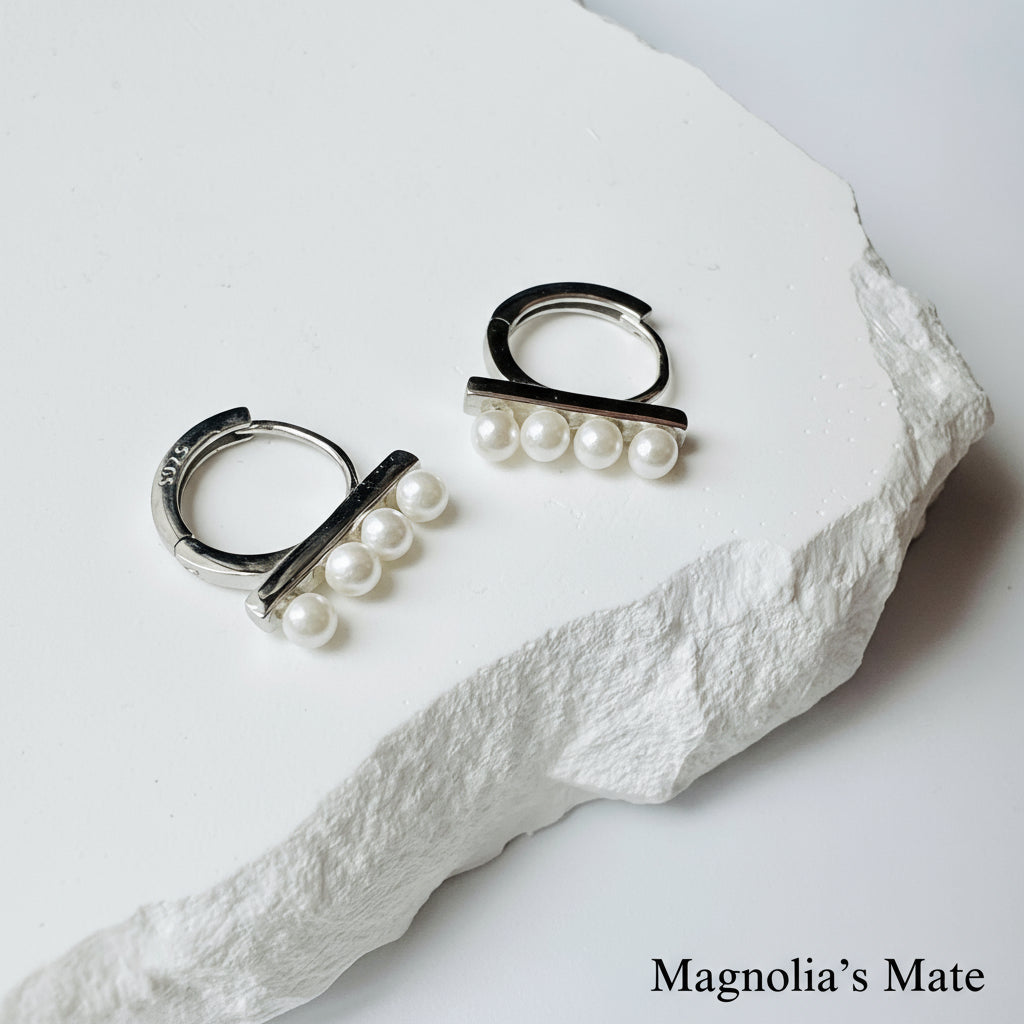 4 pearl hoop earrings in gold/silver [Fast delivery]
