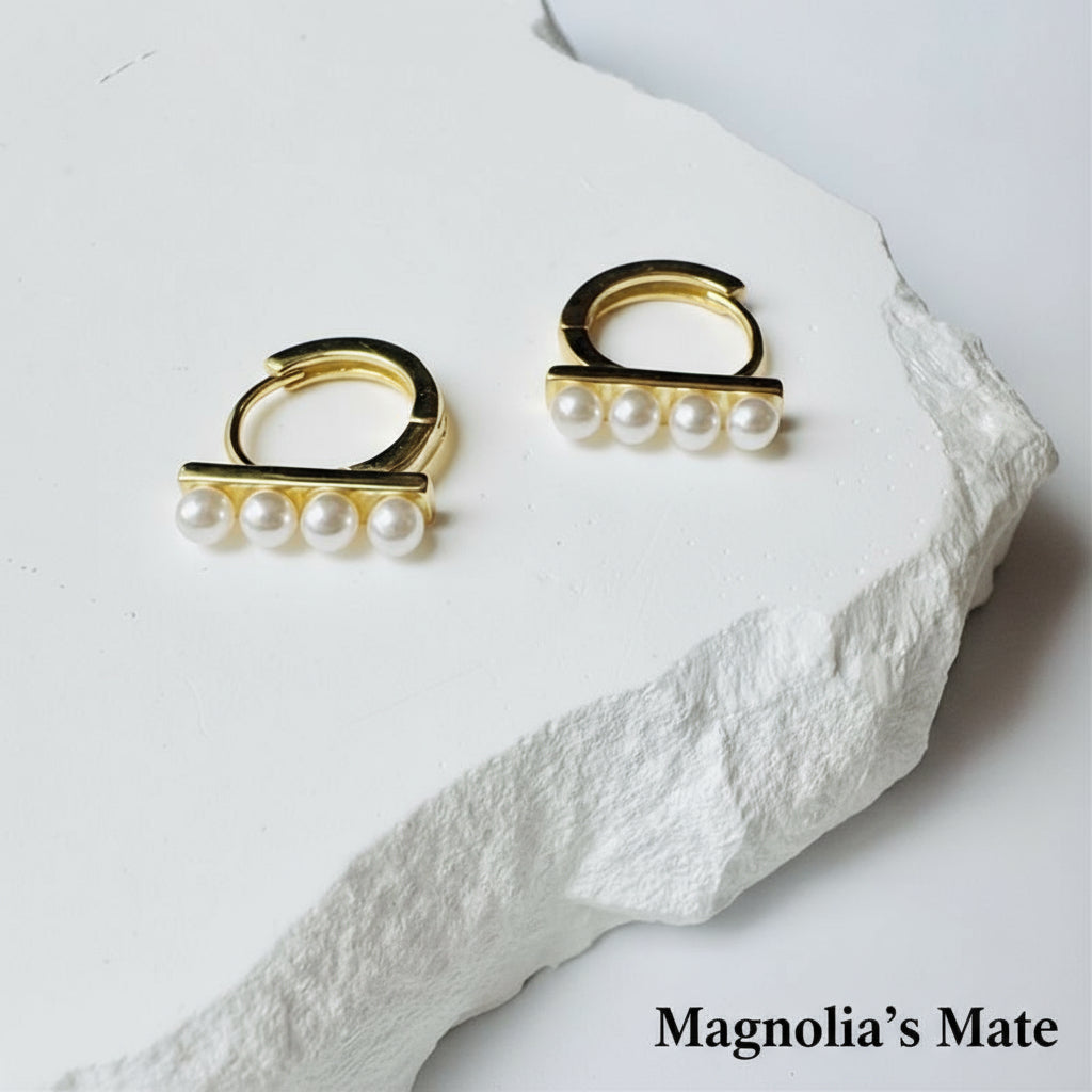 4 pearl hoop earrings in gold/silver [Fast delivery]