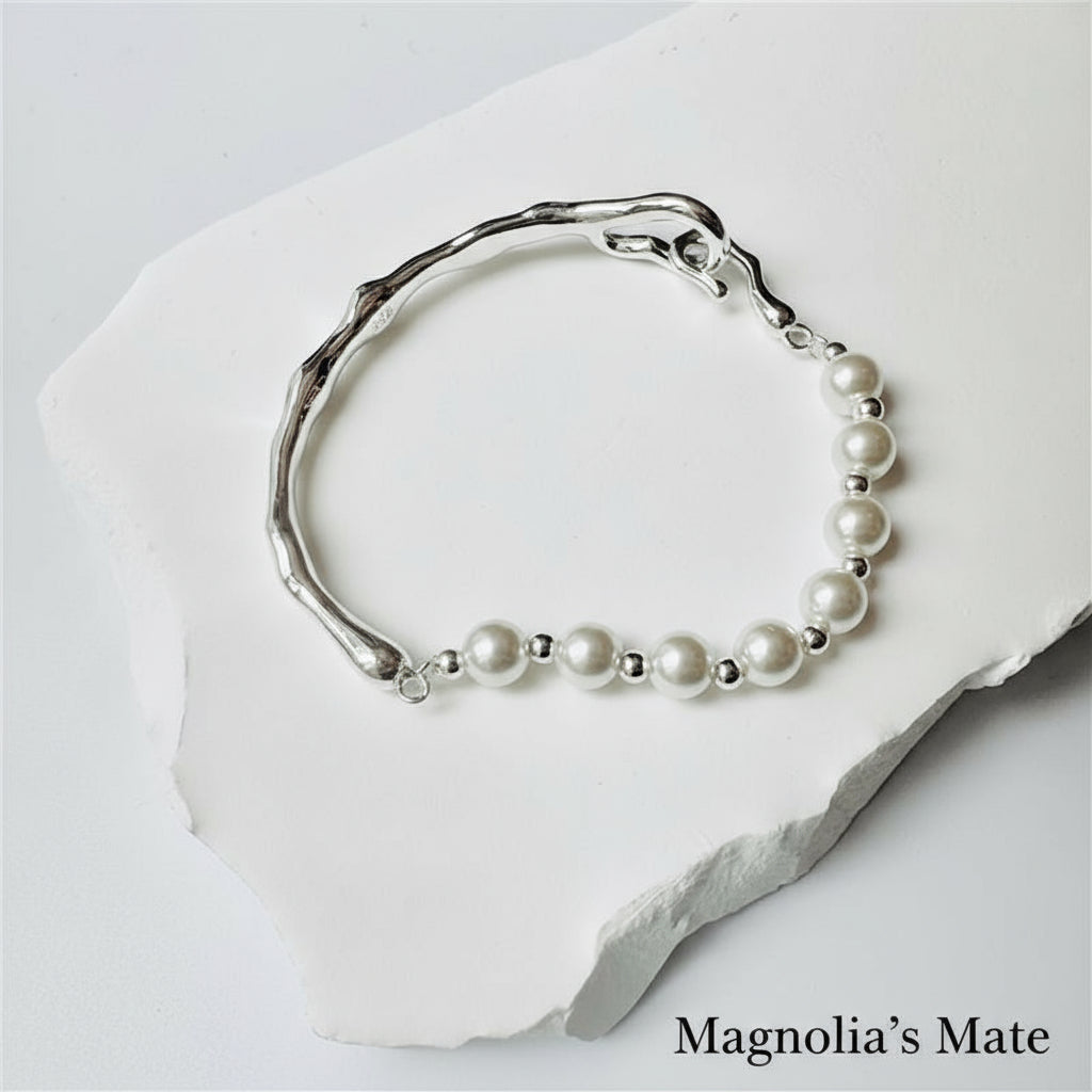 Half pearl bracelet silver [Fast delivery]