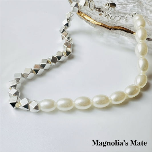 Cubic &amp; Pearl Bracelet Silver [Fast Shipping]