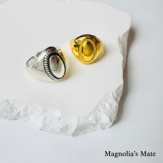 オーバルスカルプチャーリング　ゴールド/シルバー　【予約商品】