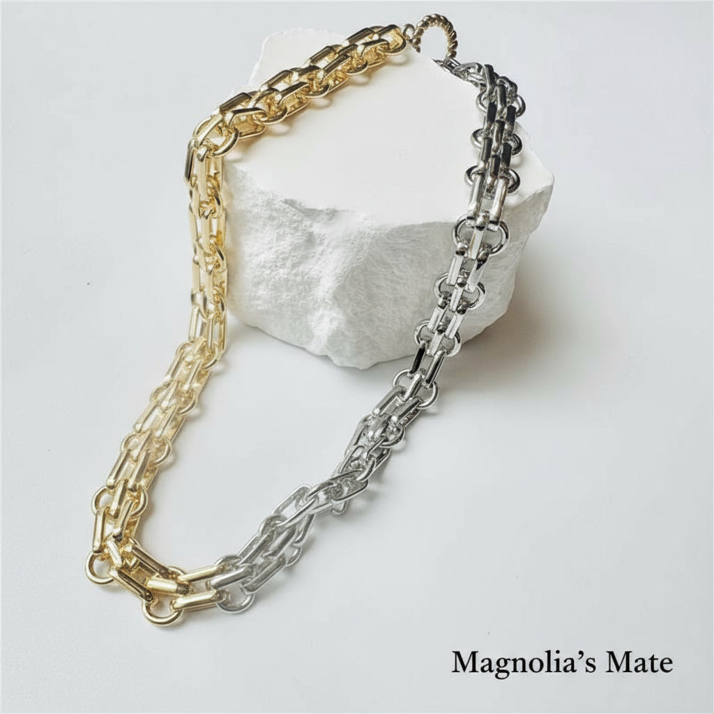 ツートーン重厚チェーンネックレス　【予約商品】