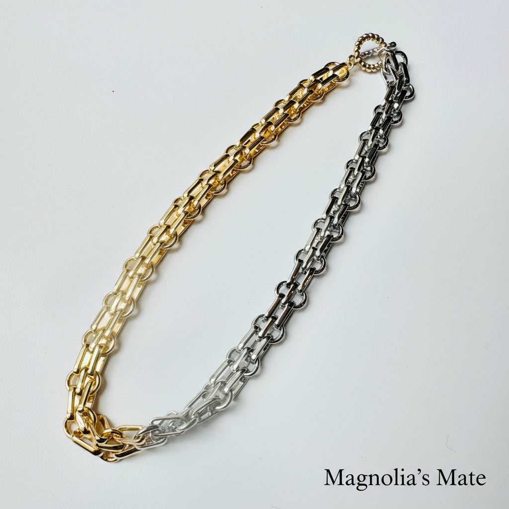 ツートーン重厚チェーンネックレス　【予約商品】