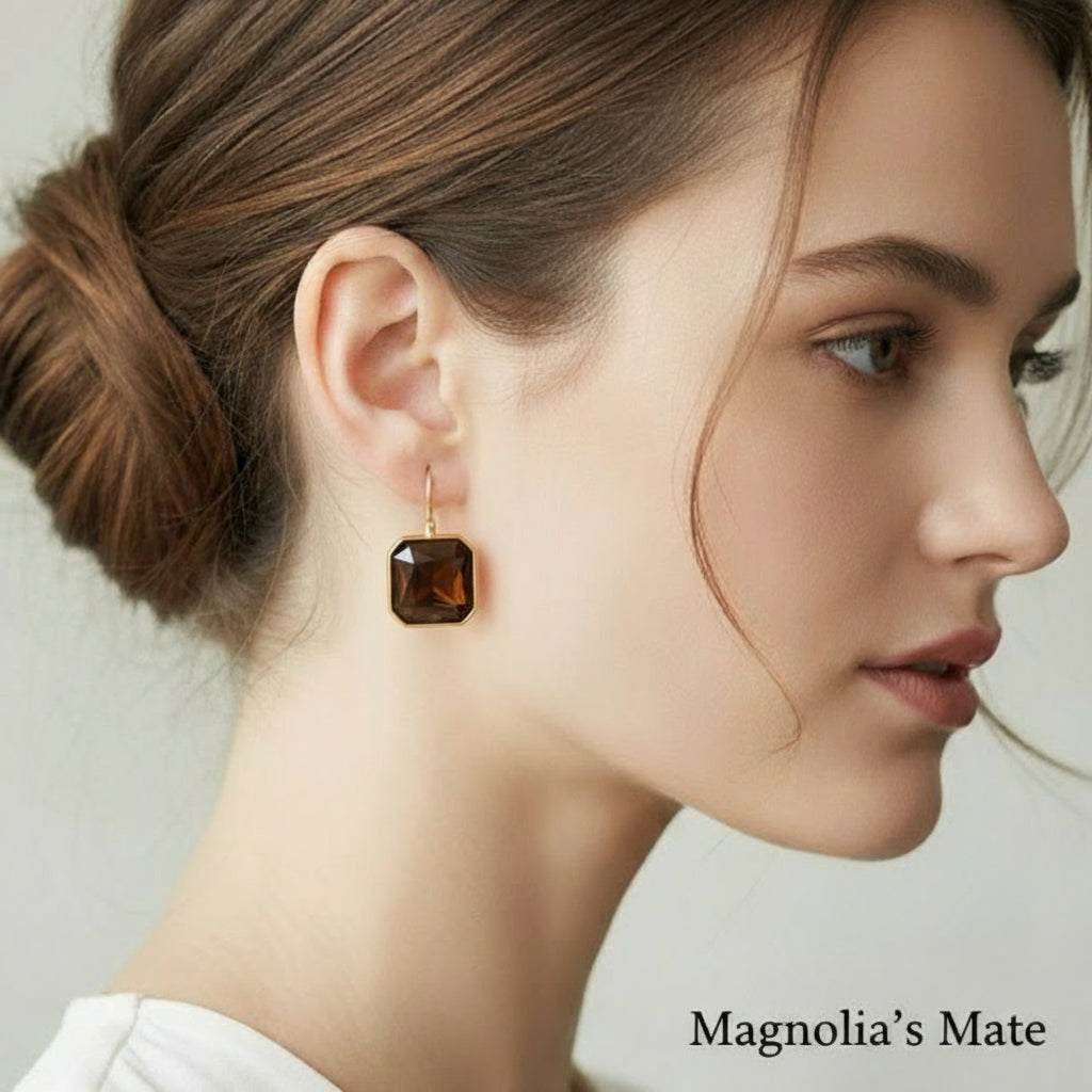Square color earrings, gold, 4 colors [Fast delivery]