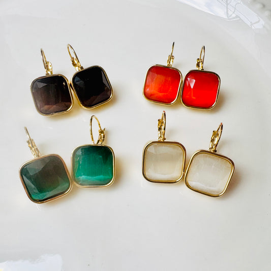 Square color earrings, gold, 4 colors [Fast delivery]