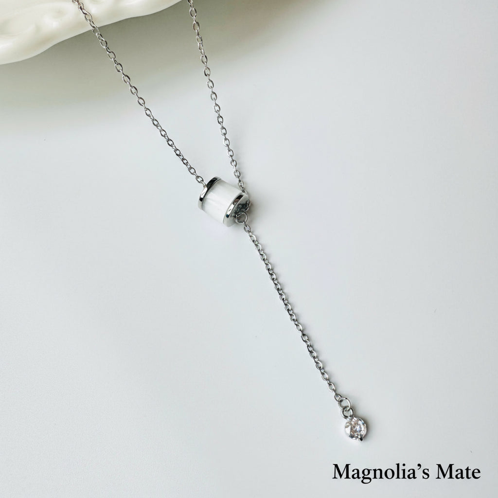 Dangling Opal &amp; Crystal Necklace Gold/Silver [Fast Shipping]