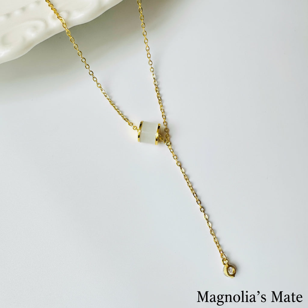 Dangling Opal &amp; Crystal Necklace Gold/Silver [Fast Shipping]