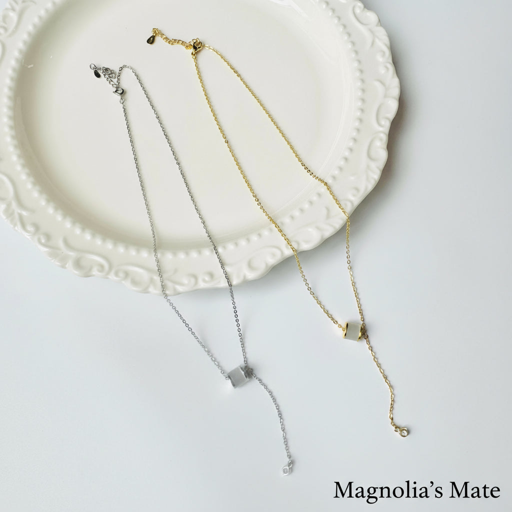 Dangling Opal &amp; Crystal Necklace Gold/Silver [Fast Shipping]