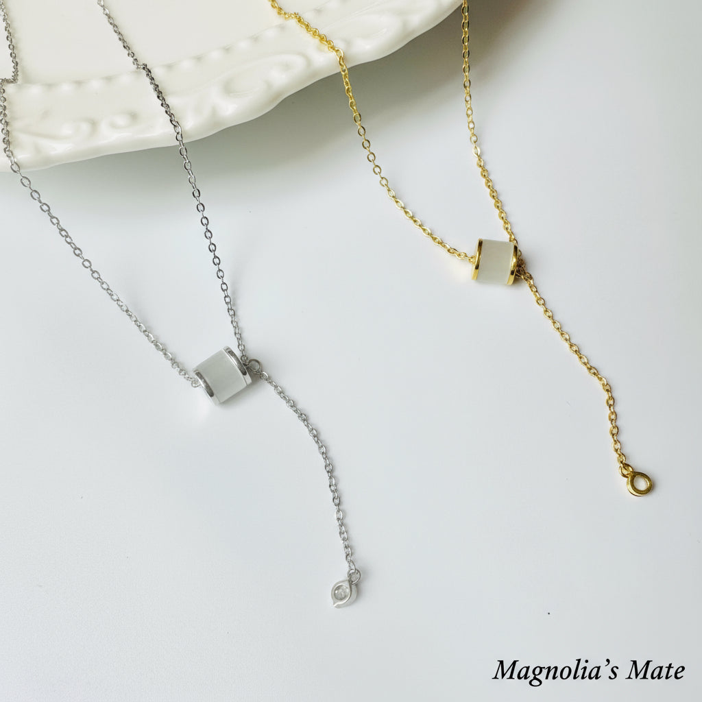 Dangling Opal &amp; Crystal Necklace Gold/Silver [Fast Shipping]