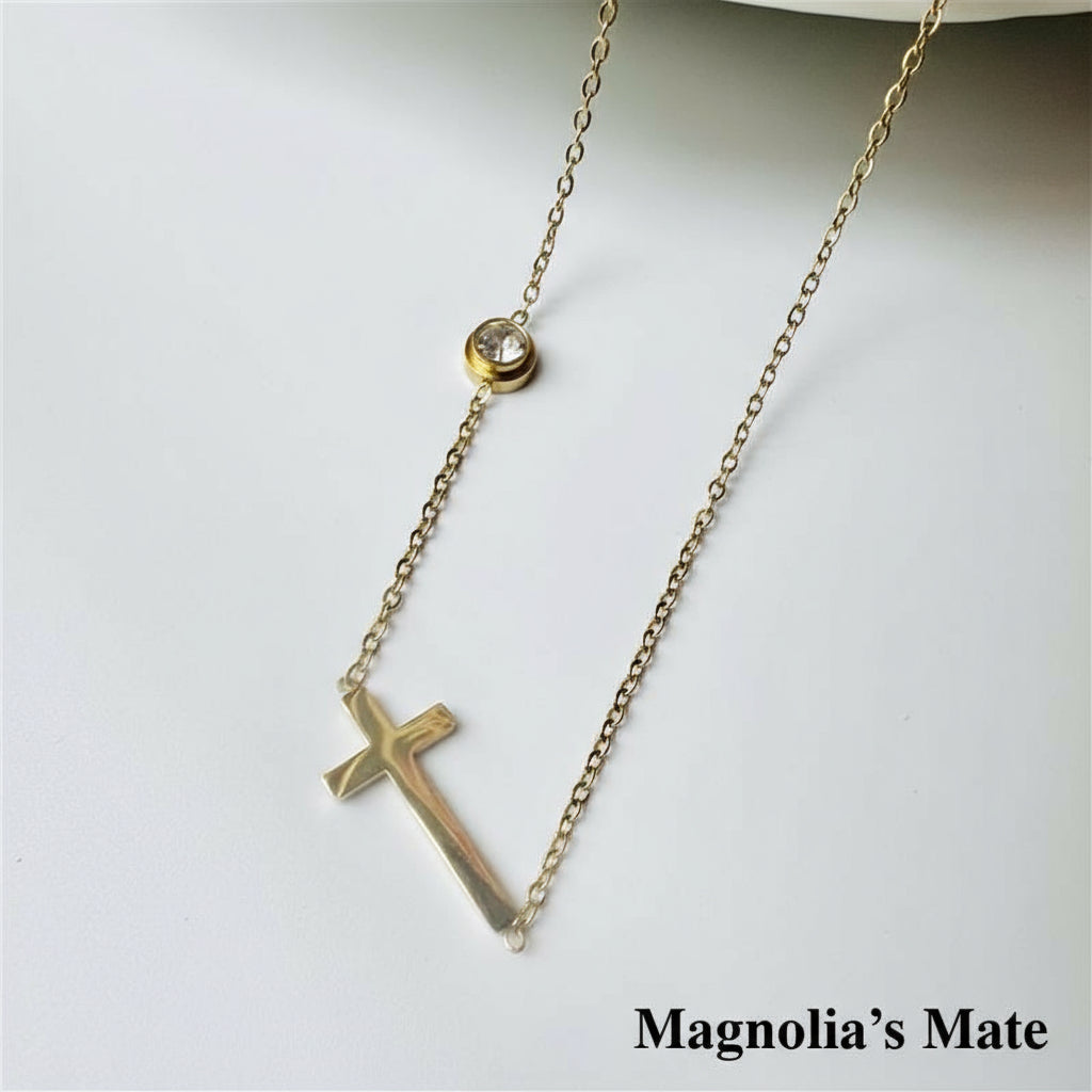 Cross Laydown Necklace Gold [Fast Shipping]