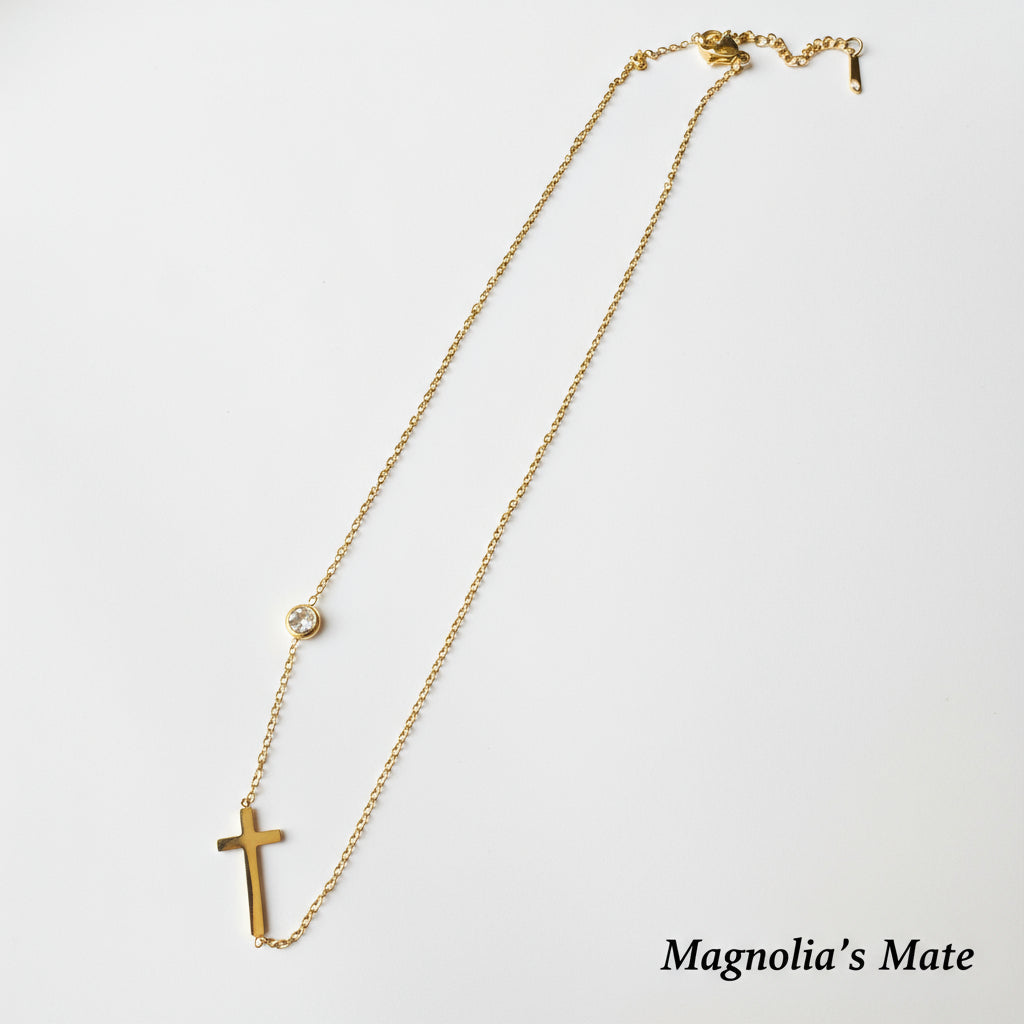 Cross Laydown Necklace Gold [Fast Shipping]