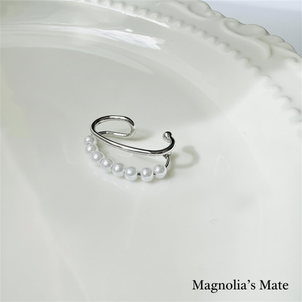 Pearl Double Line Ear Cuff 1P Gold/Silver [Fast Shipping]