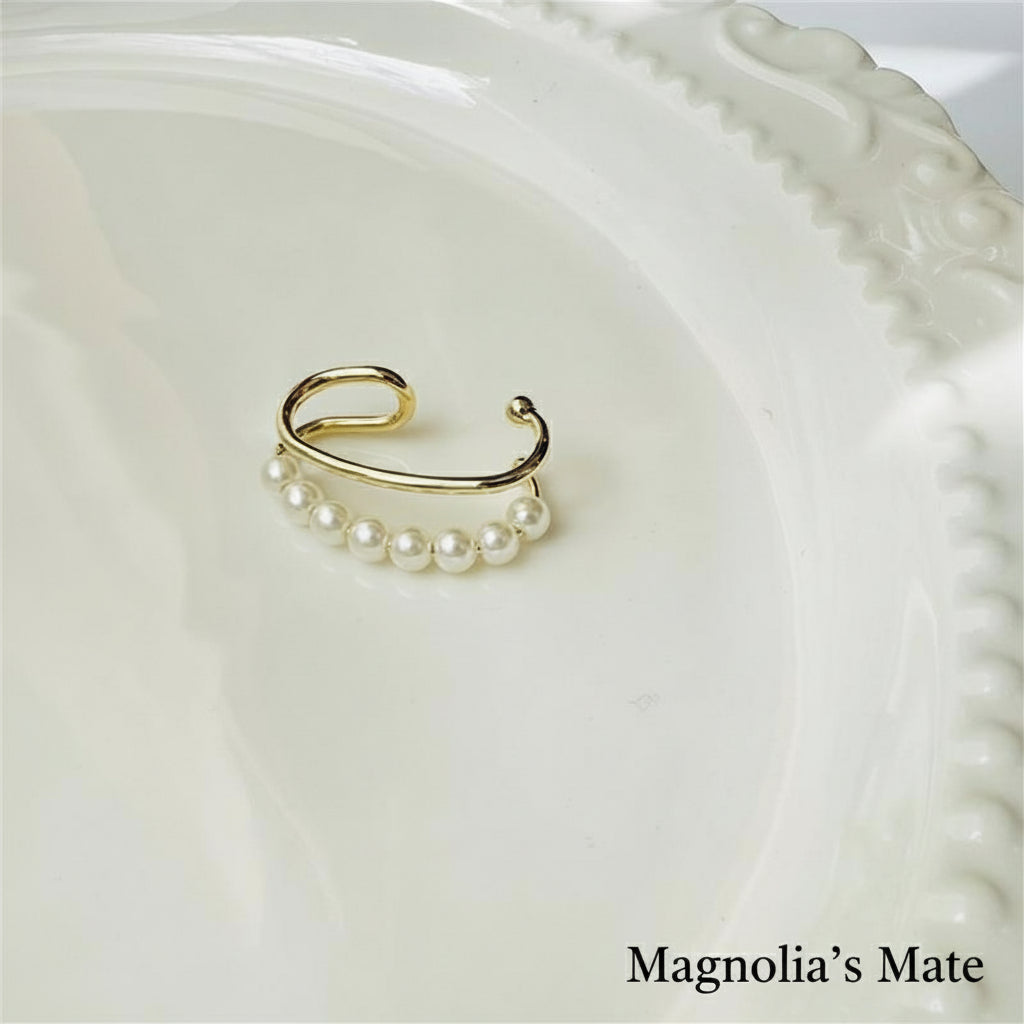 Pearl Double Line Ear Cuff 1P Gold/Silver [Fast Shipping]