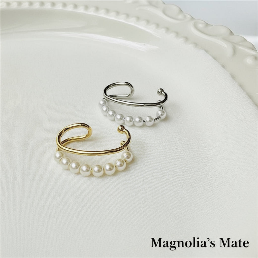 Pearl Double Line Ear Cuff 1P Gold/Silver [Fast Shipping]