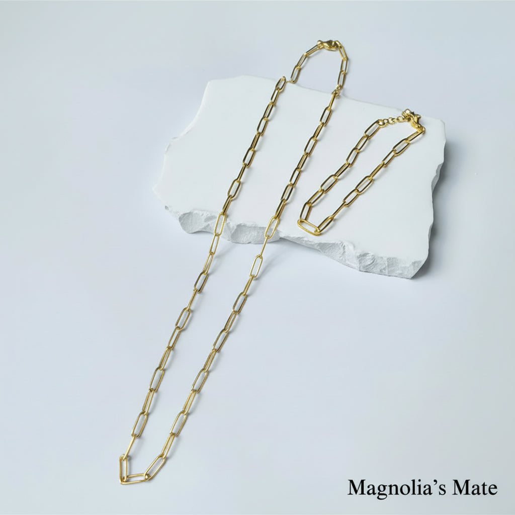 Middle Chain Necklace &amp; Bracelet Set Gold/Silver [Fast Shipping]