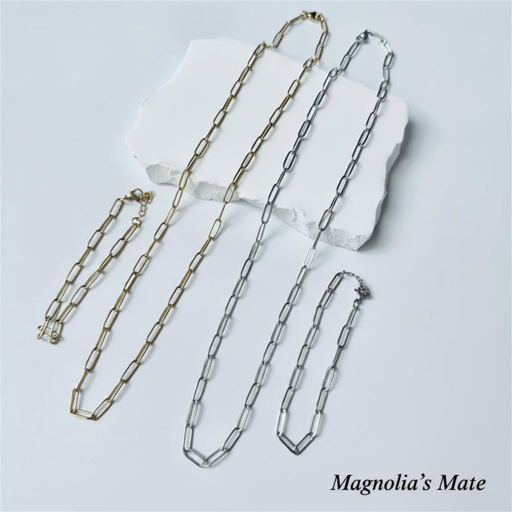 Middle Chain Necklace &amp; Bracelet Set Gold/Silver [Fast Shipping]