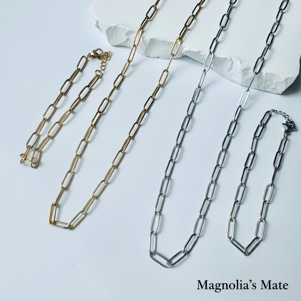 Middle Chain Necklace &amp; Bracelet Set Gold/Silver [Fast Shipping]