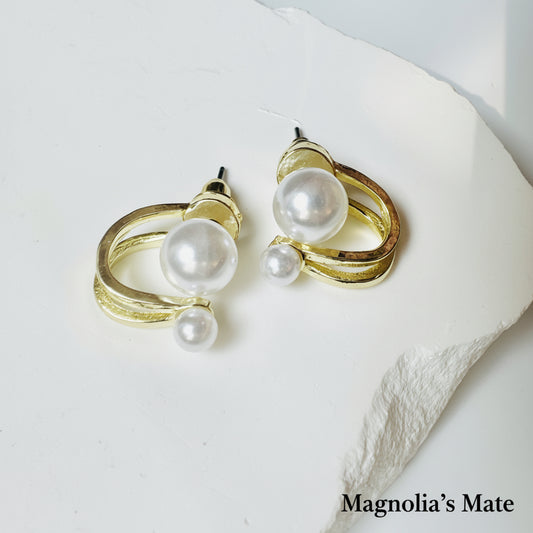 Twin pearl hoop earrings, gold [Fast delivery]