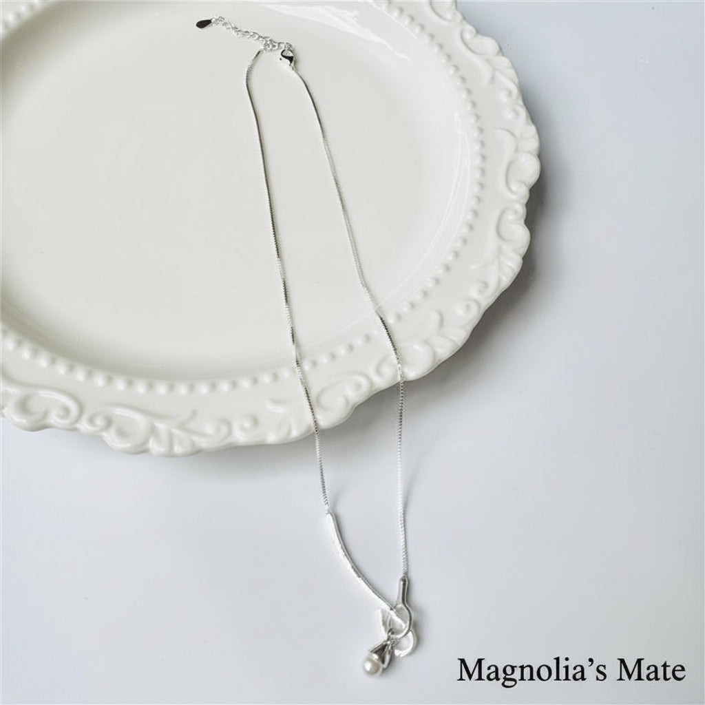 Pearl hook necklace silver [Fast delivery]