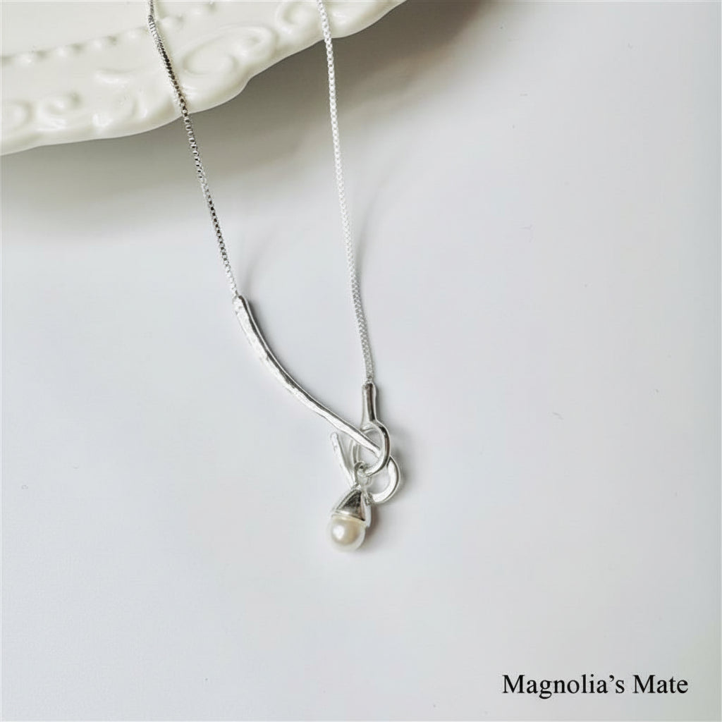 Pearl hook necklace silver [Fast delivery]