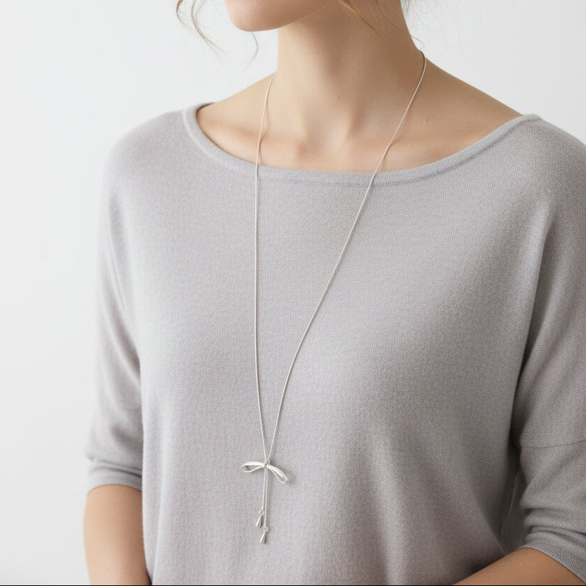 リボンスライダー ロングネックレス　シルバー【予約商品】