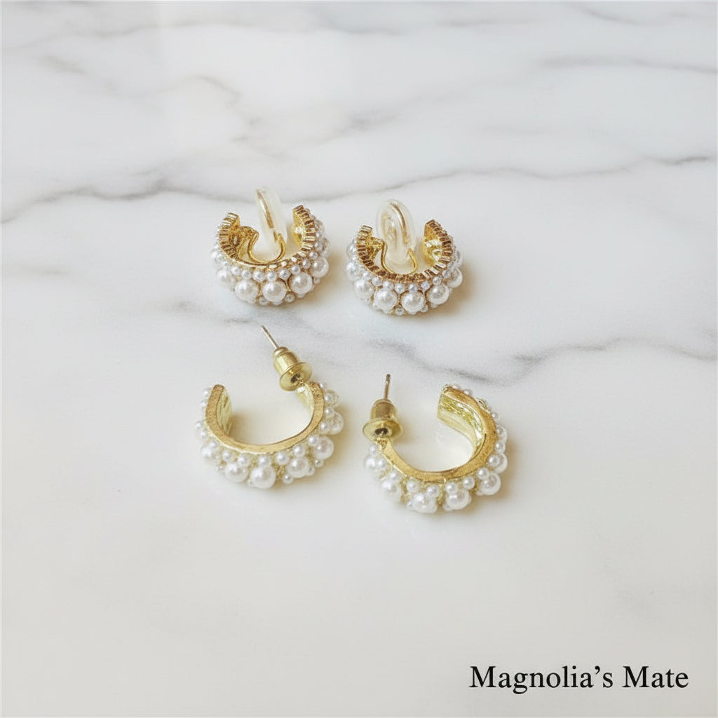 ミニパール　ゴールドカフ　ピアス/イヤリング 【予約商品】