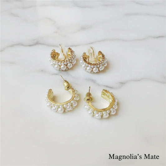 ミニパール　ゴールドカフ　ピアス/イヤリング 【予約商品】