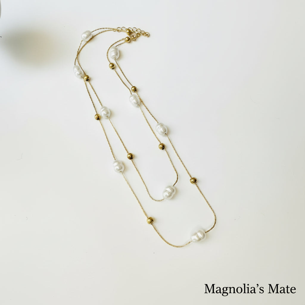 Freshwater pearl bead layered necklace [Fast delivery]