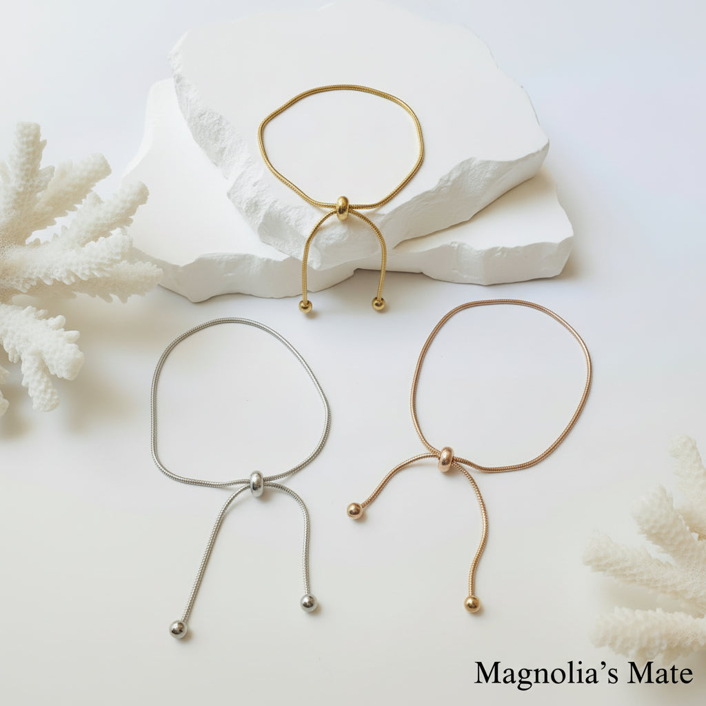 Beaded ribbon chain bracelet in 3 colors [Fast shipping]