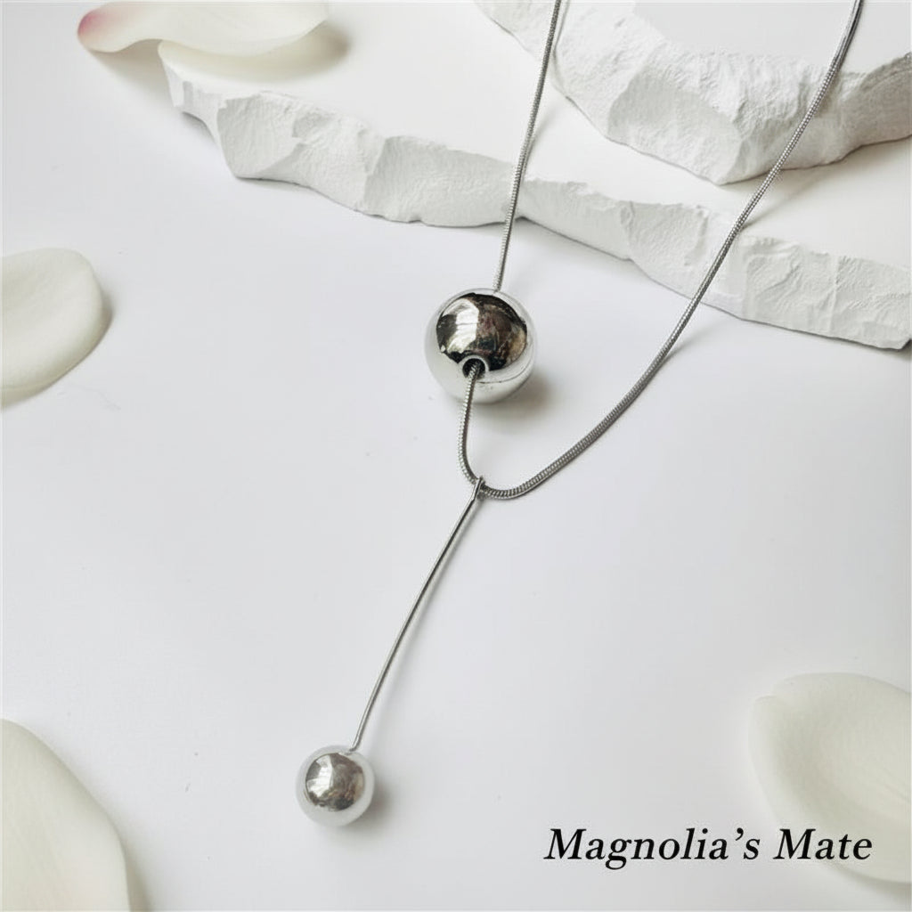 ダブルボール　ネックレス　ゴールド/シルバー　【スピード配送】