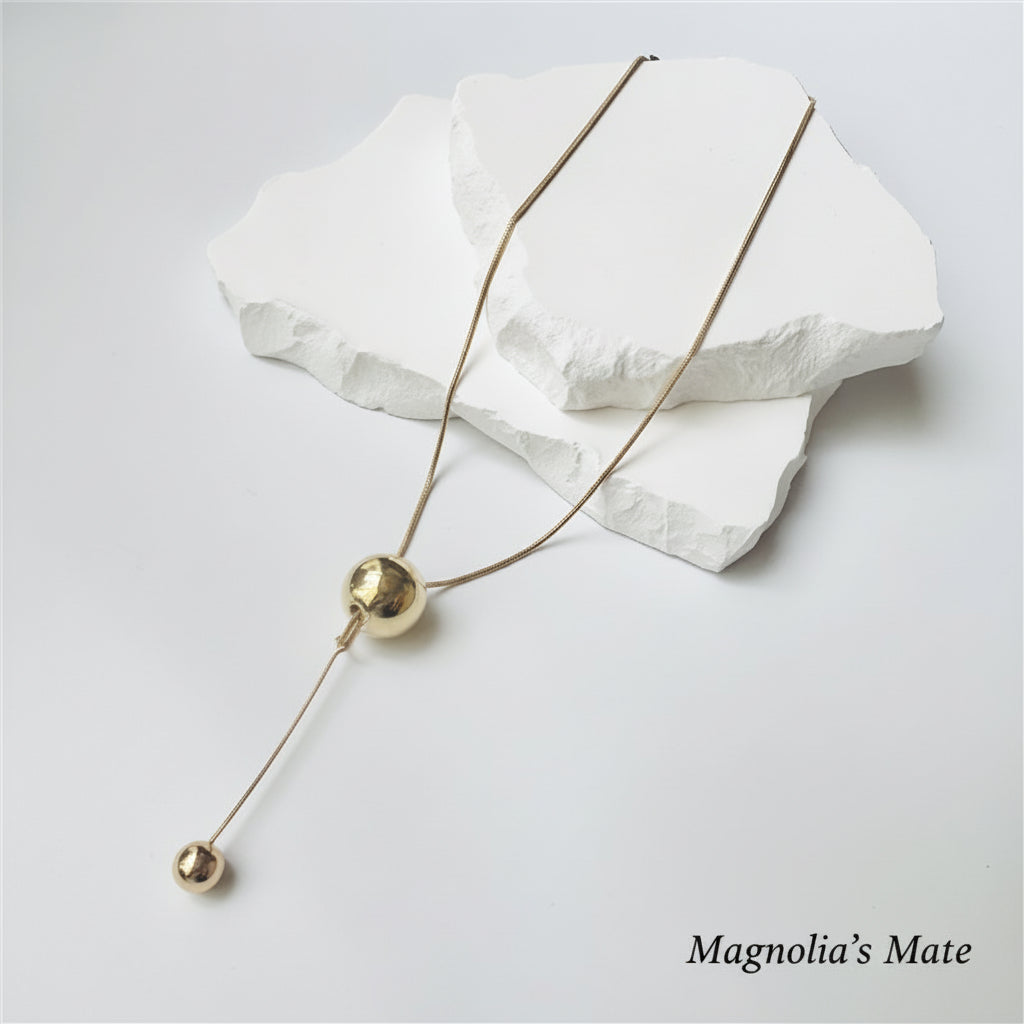 ダブルボール　ネックレス　ゴールド/シルバー　【スピード配送】