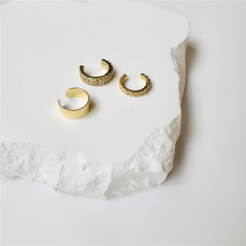 Pavé Diamond Ear Cuff 3P Set Gold/Silver [Fast Shipping]