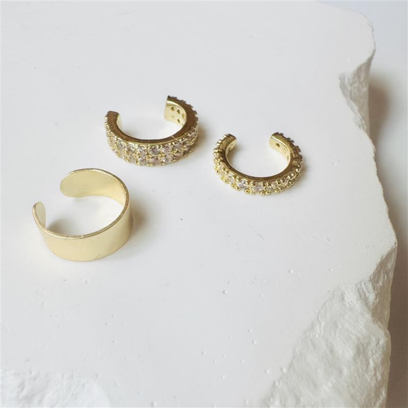 Pavé Diamond Ear Cuff 3P Set Gold/Silver [Fast Shipping]