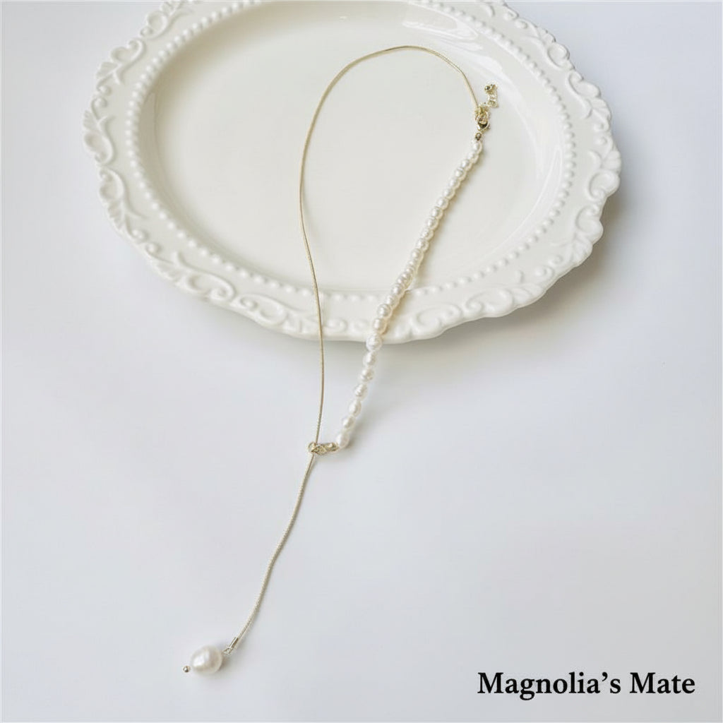 Asymmetrical freshwater pearl necklace gold [Fast delivery]