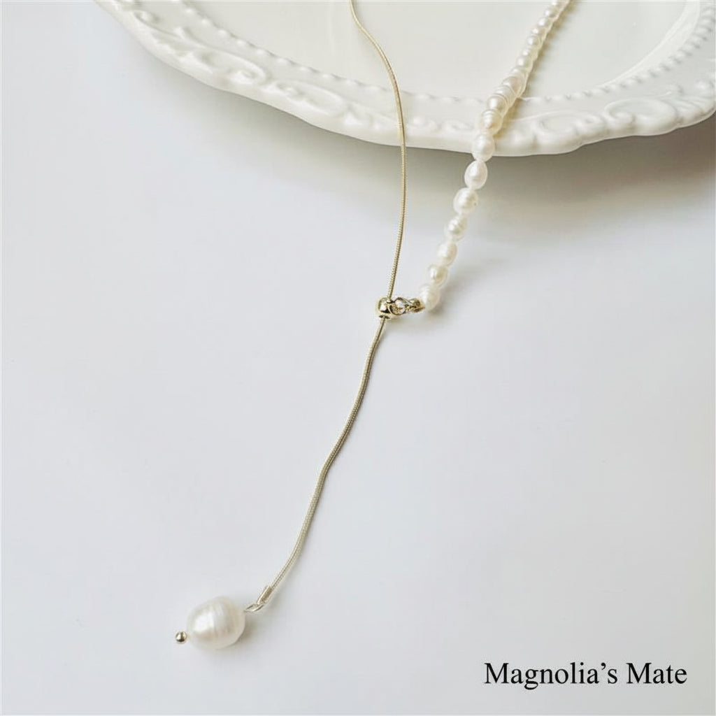 Asymmetrical freshwater pearl necklace gold [Fast delivery]