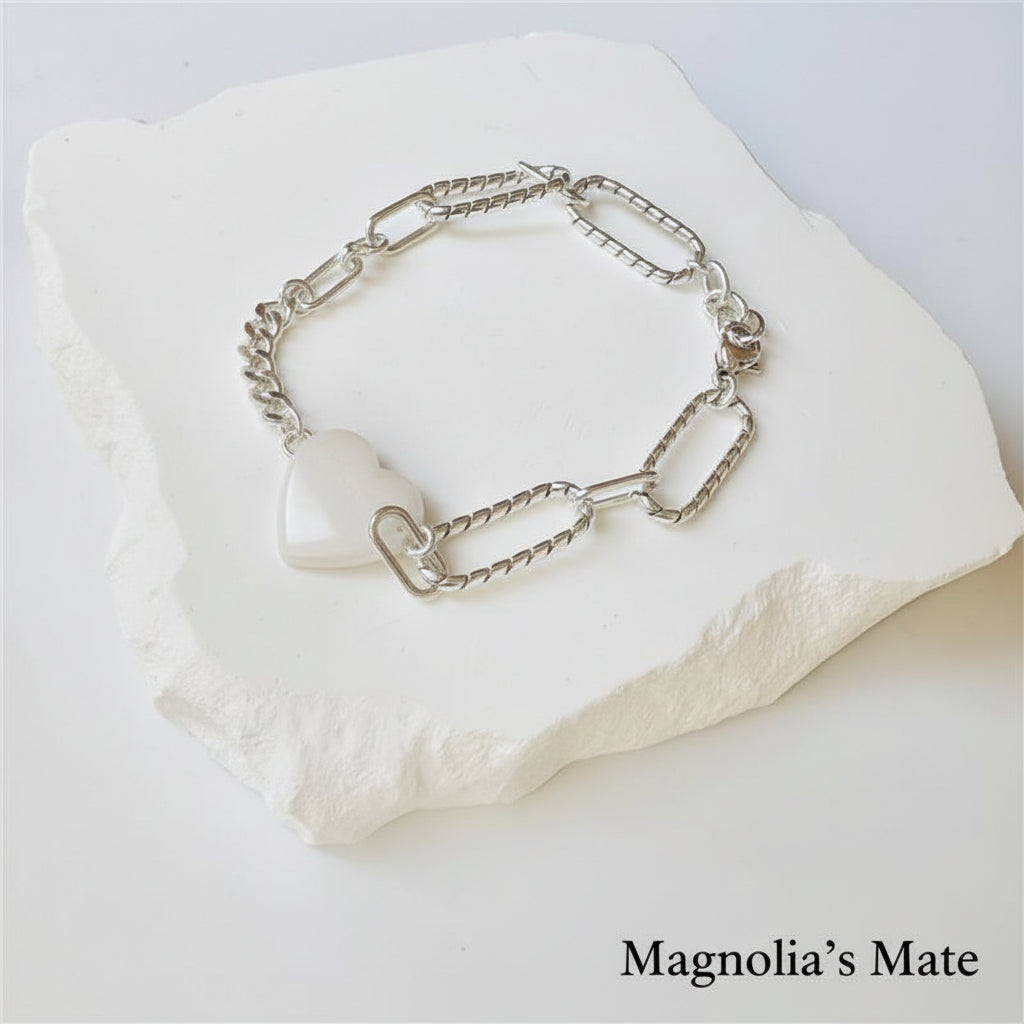 Heart Pendant Chain Bracelet Silver [Fast Shipping]