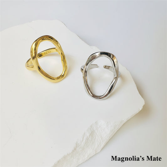 オーバルカクテルリング　　ゴールド/シルバー　【スピード配送】