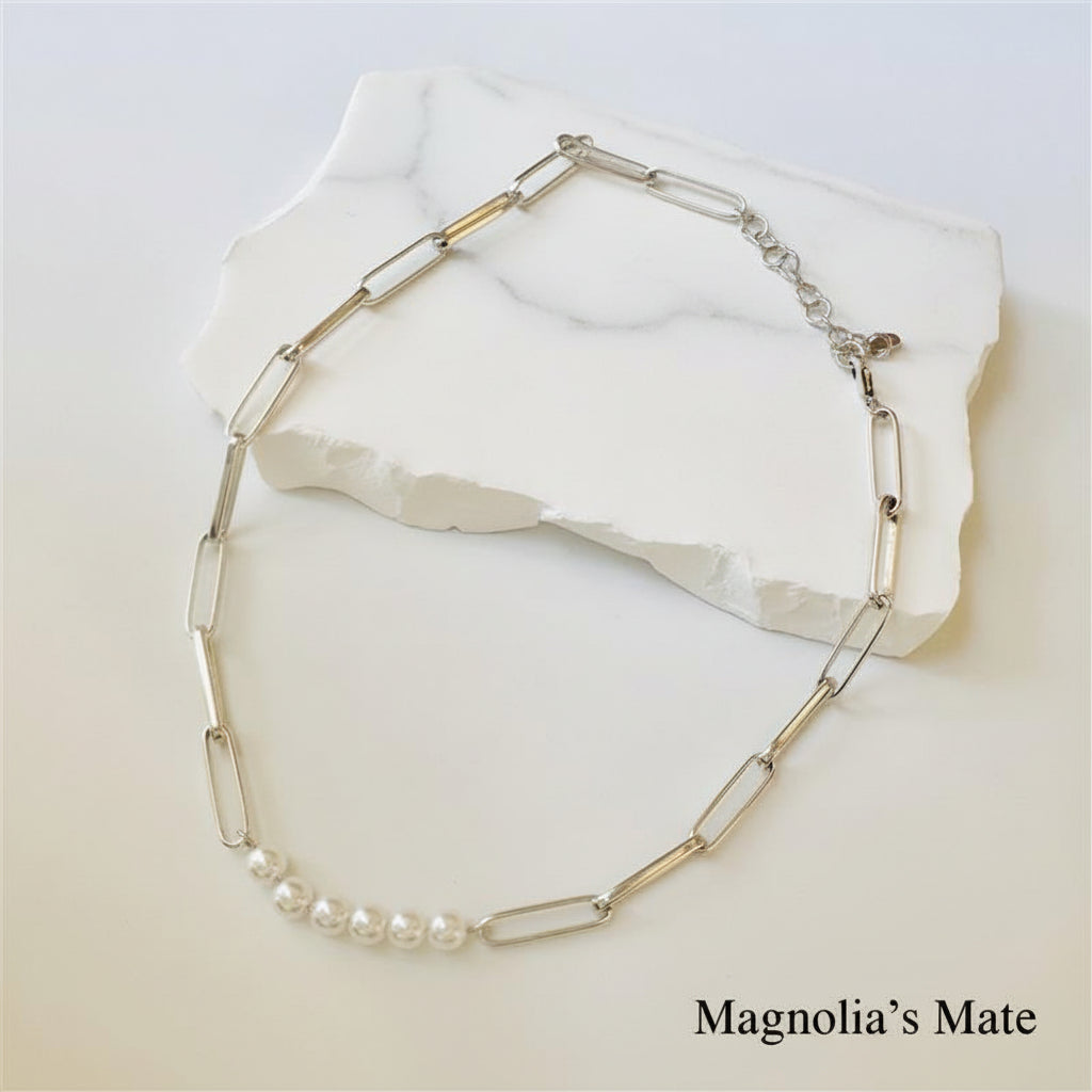 パールチェーンネックレス　シルバー 【スピード配送】