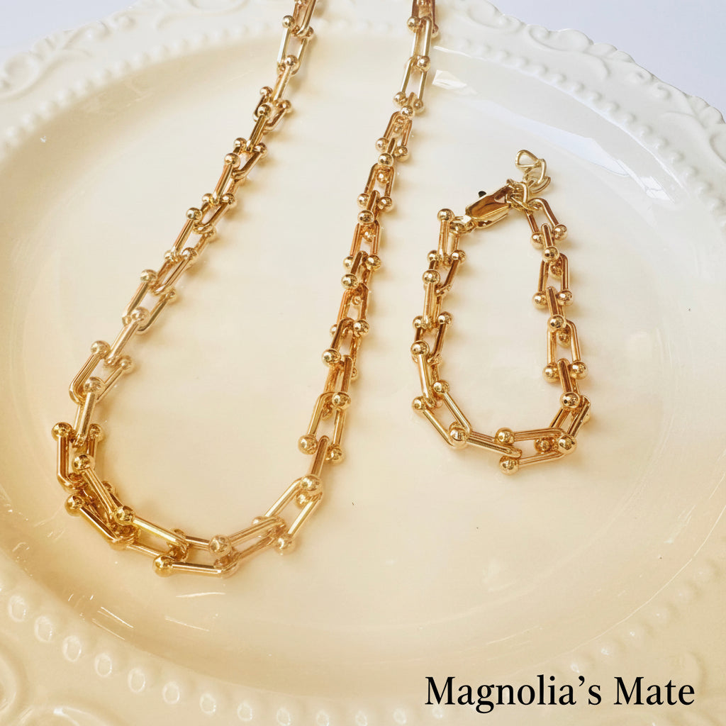 チェーンネックレス＆ブレスレットSet ゴールド/シルバー 【スピード