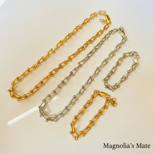 チェーンネックレス＆ブレスレットSet　ゴールド/シルバー 【スピード配送】