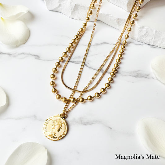 Coin Pendant Chain Necklace 3P Set Gold [Fast Shipping]