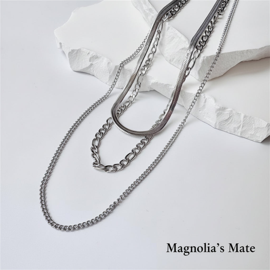 Stainless steel chain necklace 3-piece set Gold/Silver [Fast delivery]