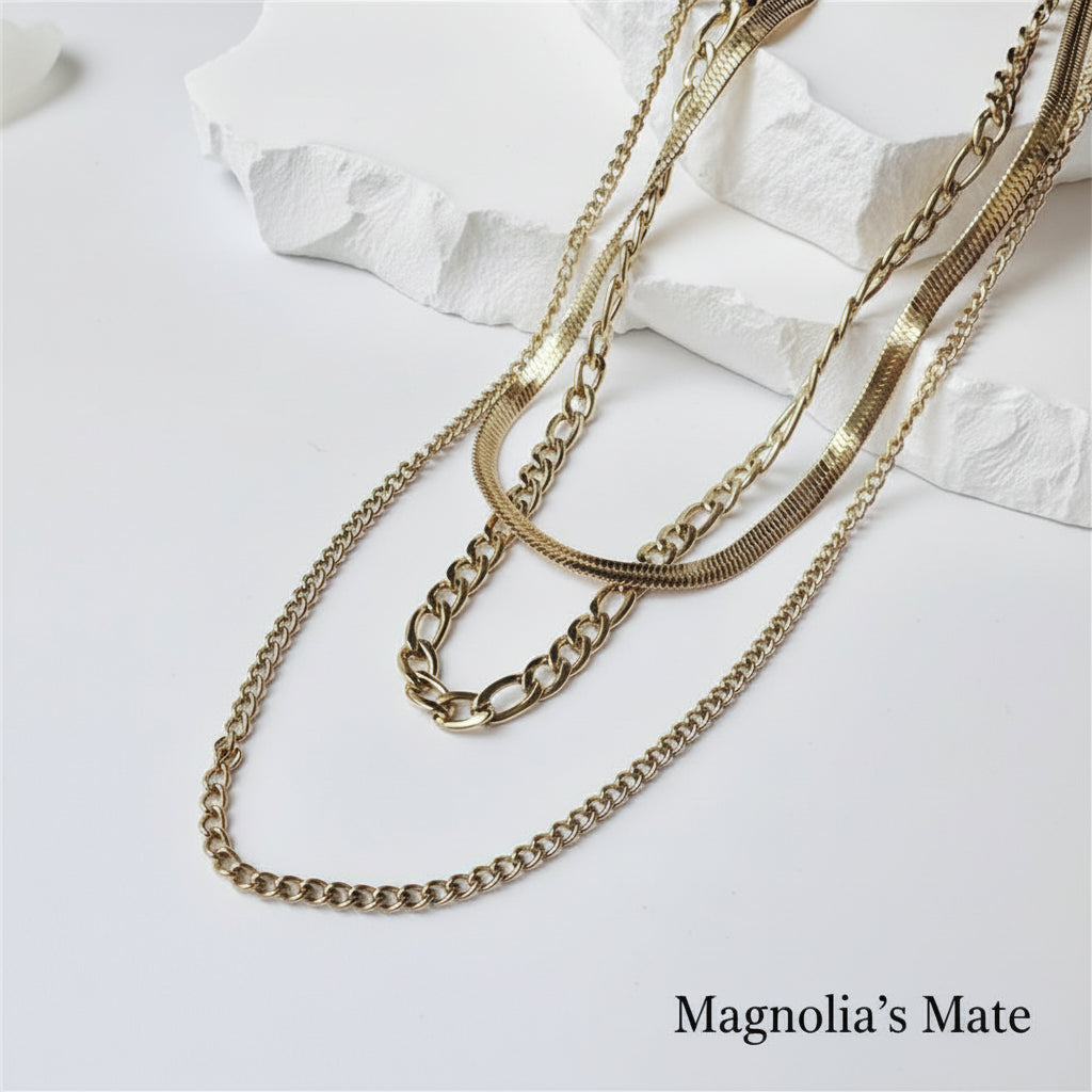 ステンレスチェーンネックレス　３Pセット　　ゴールド/シルバー 【予約商品】