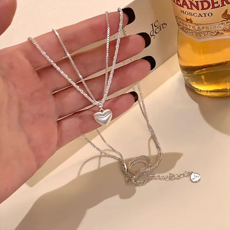 マットシルバー　ハート＆シャインチェーンネックレス【予約商品】