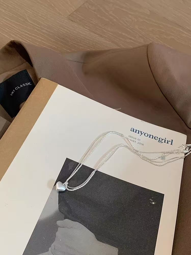 マットシルバー　ハート＆シャインチェーンネックレス【予約商品】