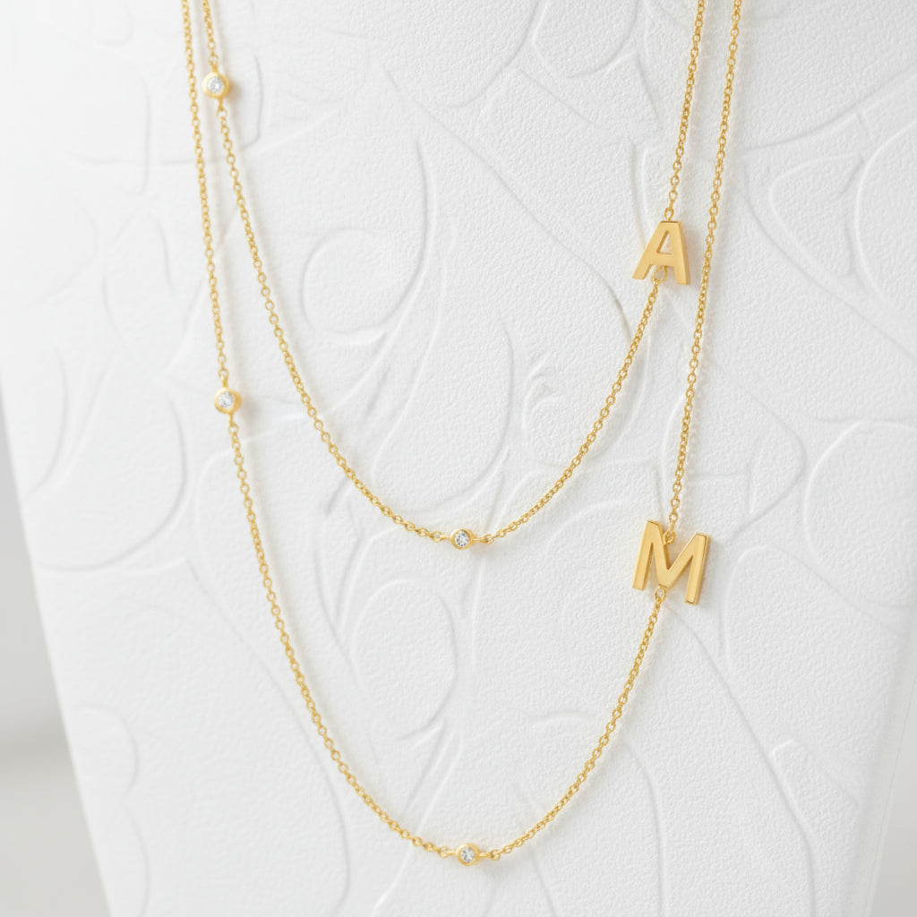 Initial &amp; Stone Necklace Silver/Gold [Pre-order Item]