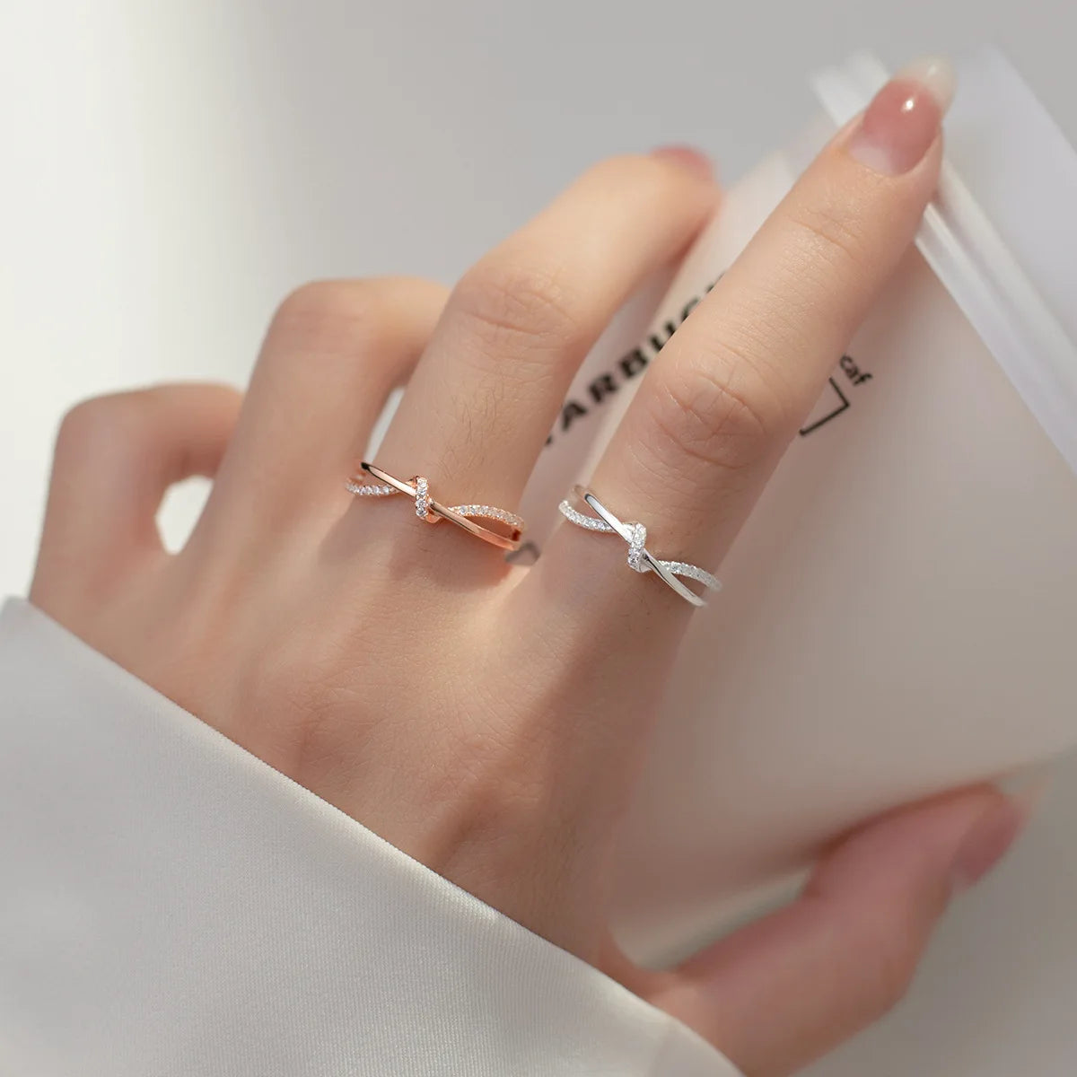 Cross Ribbon S925 Zircon Ring Silver/Rose Gold [Pre-order Item]