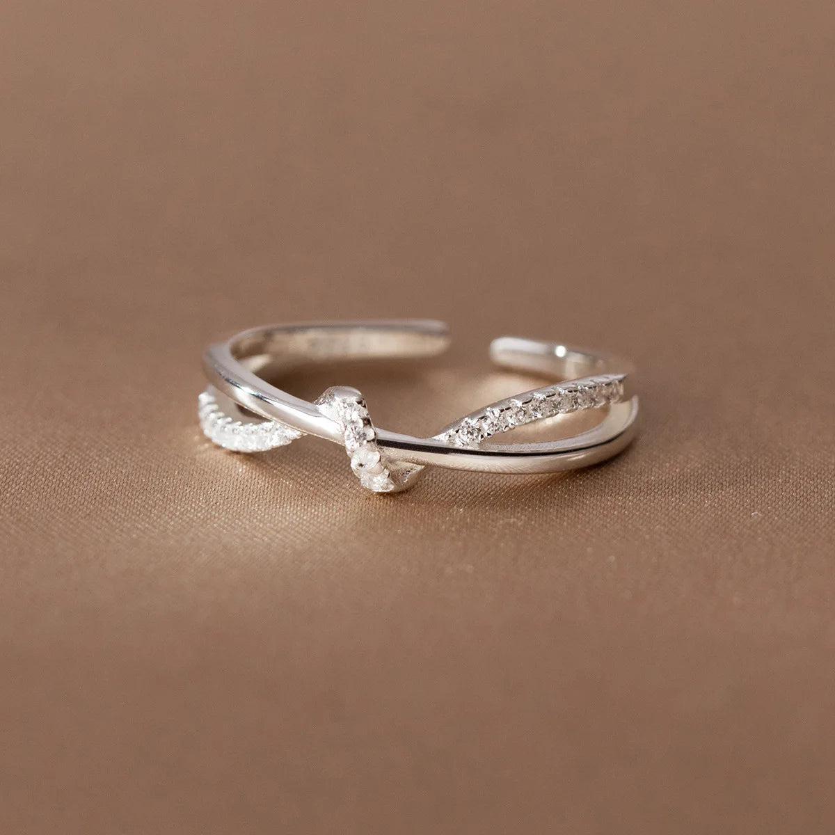 Cross Ribbon S925 Zircon Ring Silver/Rose Gold [Pre-order Item]